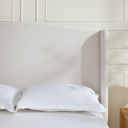 Hannah - Upholstered Wingback Bed Size / Tall Headboard Upholstered King Bed / Premium Textured Canvas Chenille Look / Minimalist Designs / No Box Spring Needed - The Sleep Loft - Online Mattress Showroom NYC