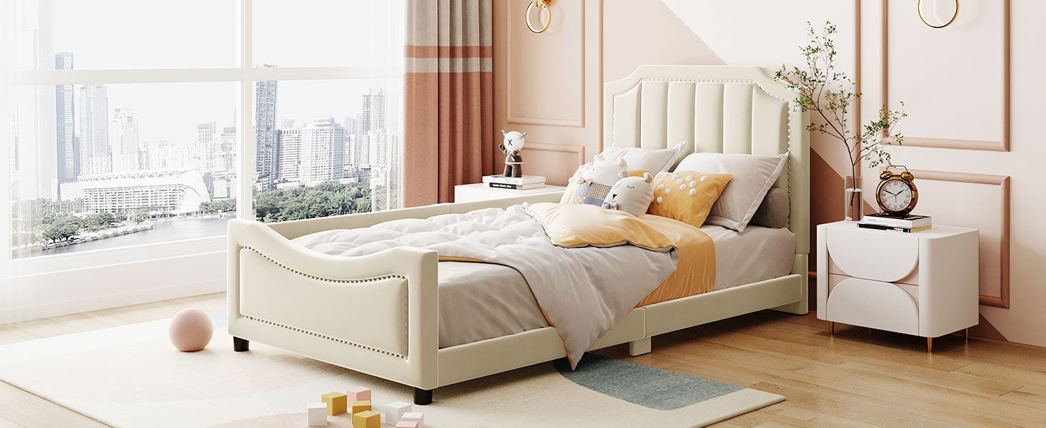 Upholstered Daybed With Classic Stripe Shaped Headboard - The Sleep Loft - Online Mattress Showroom NYC