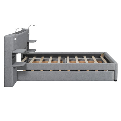 Upholstered Platform Bed With Reading Lights, Drawers, Trundle And Shelves - The Sleep Loft - Online Mattress Showroom NYC