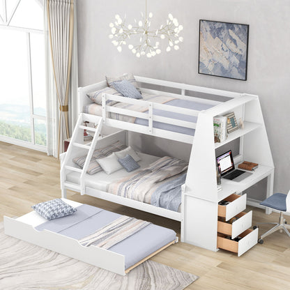 Bunk Bed With Trundle And Built In Desk, 3 Storage Drawers And Shelf - The Sleep Loft - Online Mattress Showroom NYC
