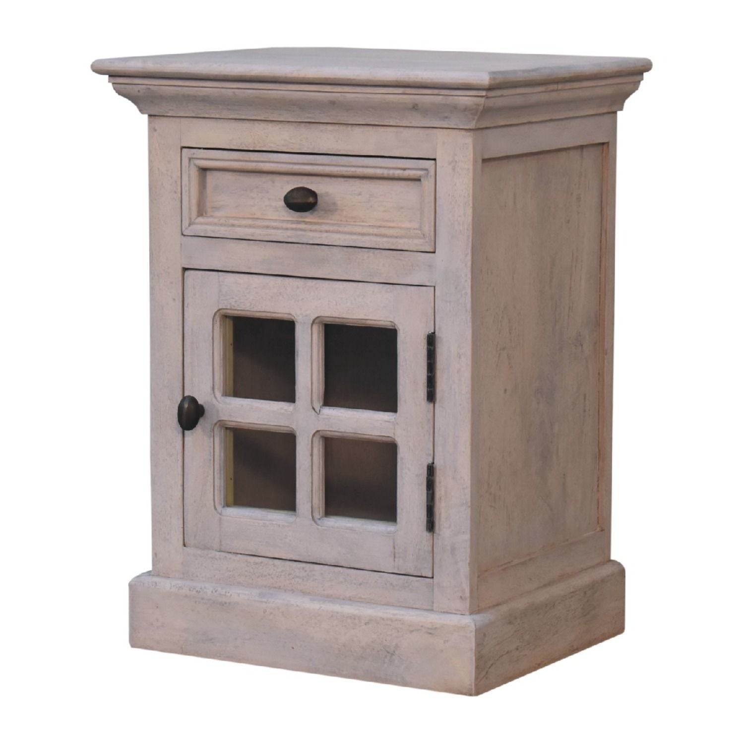 Glazed Bedside Table - Stone White - The Sleep Loft - Online Mattress Showroom NYC