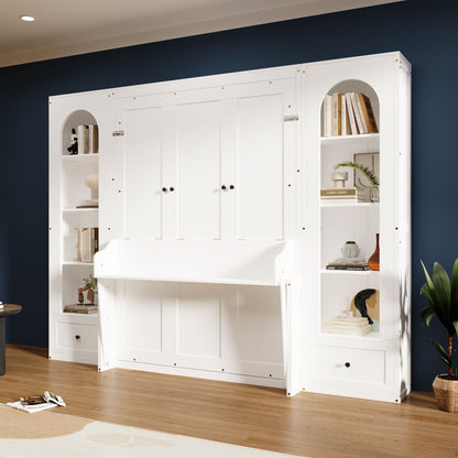 French Style Murphy Platform Bed With Shelf, Side Cabinets, Drawers And LED - The Sleep Loft - Online Mattress Showroom NYC