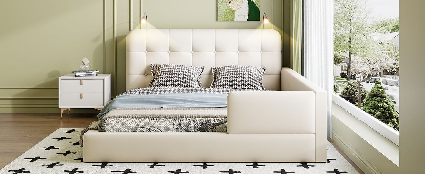 Queen Size Upholstered Platform Bed With 2 Reading Lights - White - The Sleep Loft - Online Mattress Showroom NYC