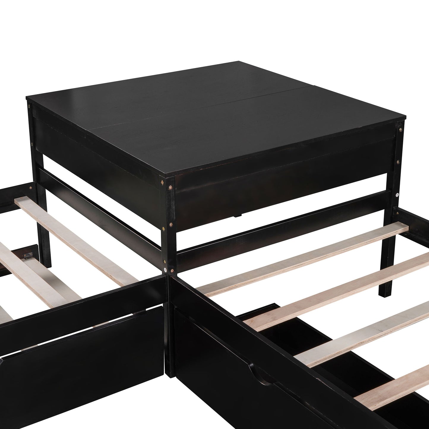 L Shaped Platform Bed With Trundle And Drawers Linked With Built In Desk - The Sleep Loft - Online Mattress Showroom NYC
