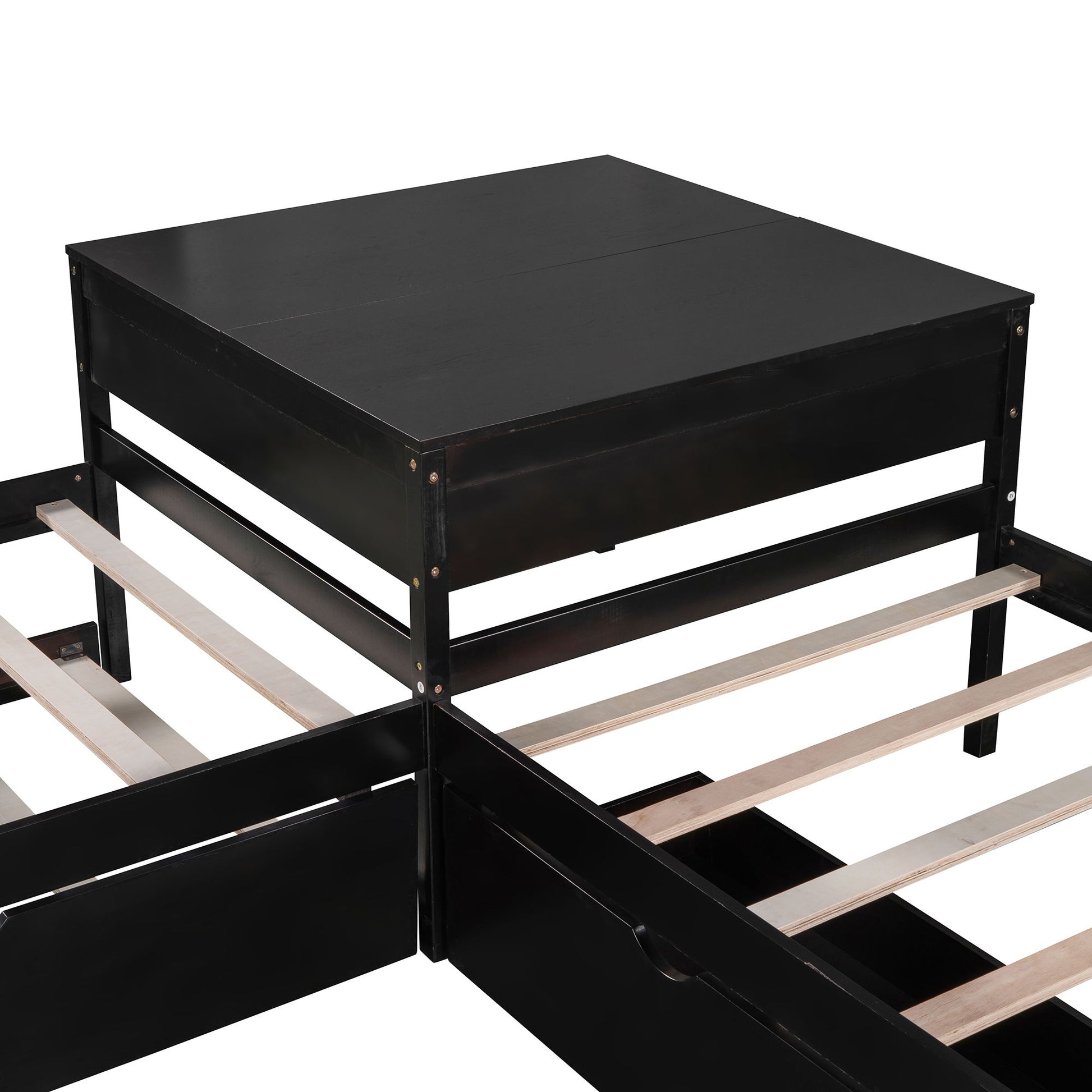L Shaped Platform Bed With Trundle And Drawers Linked With Built In Desk - The Sleep Loft - Online Mattress Showroom NYC