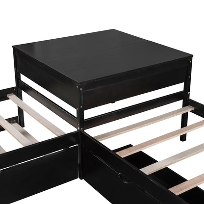 L Shaped Platform Bed With Trundle And Drawers Linked With Built In Desk - The Sleep Loft - Online Mattress Showroom NYC