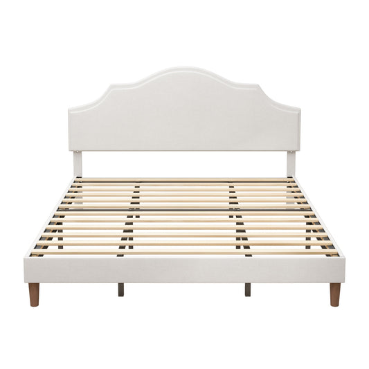 King Size, Upholstered Platform Bed Frame With Adjustable Headboard, No Box Spring Needed - White - The Sleep Loft - Online Mattress Showroom NYC
