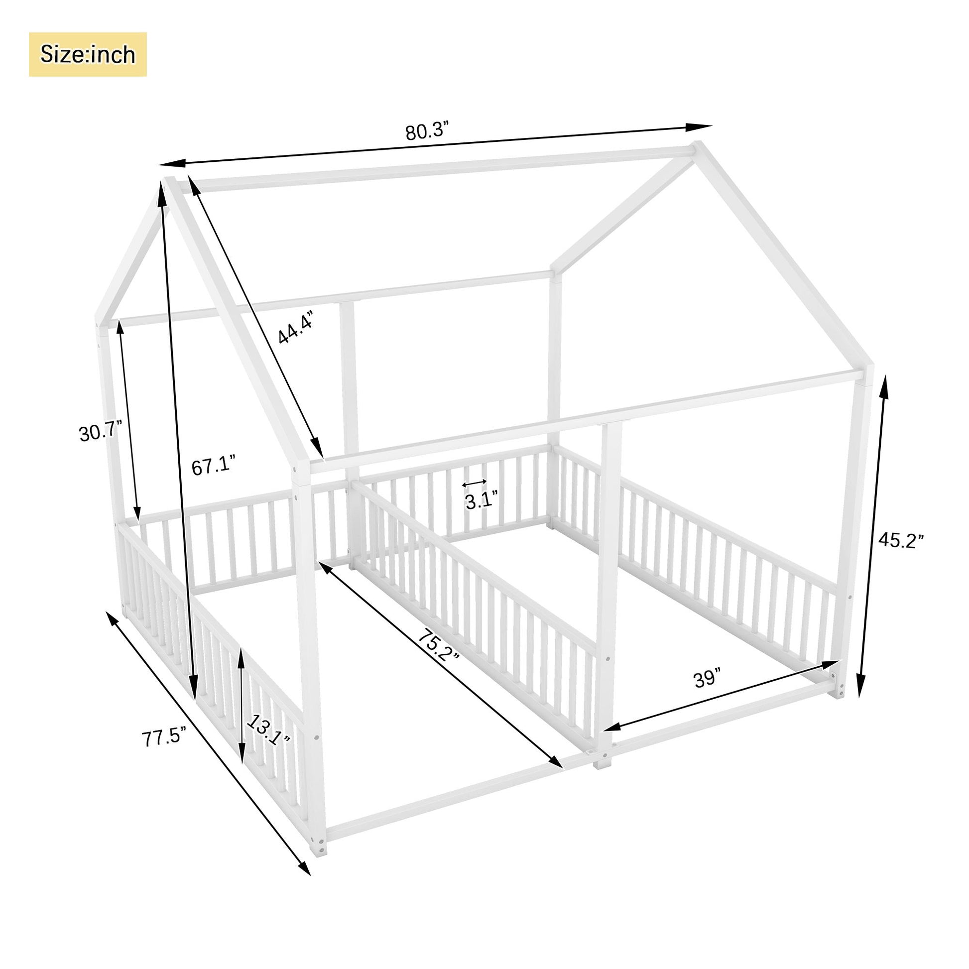 Metal Twin Size House Platform Beds 2 Shared Beds - Antique White - The Sleep Loft - Online Mattress Showroom NYC