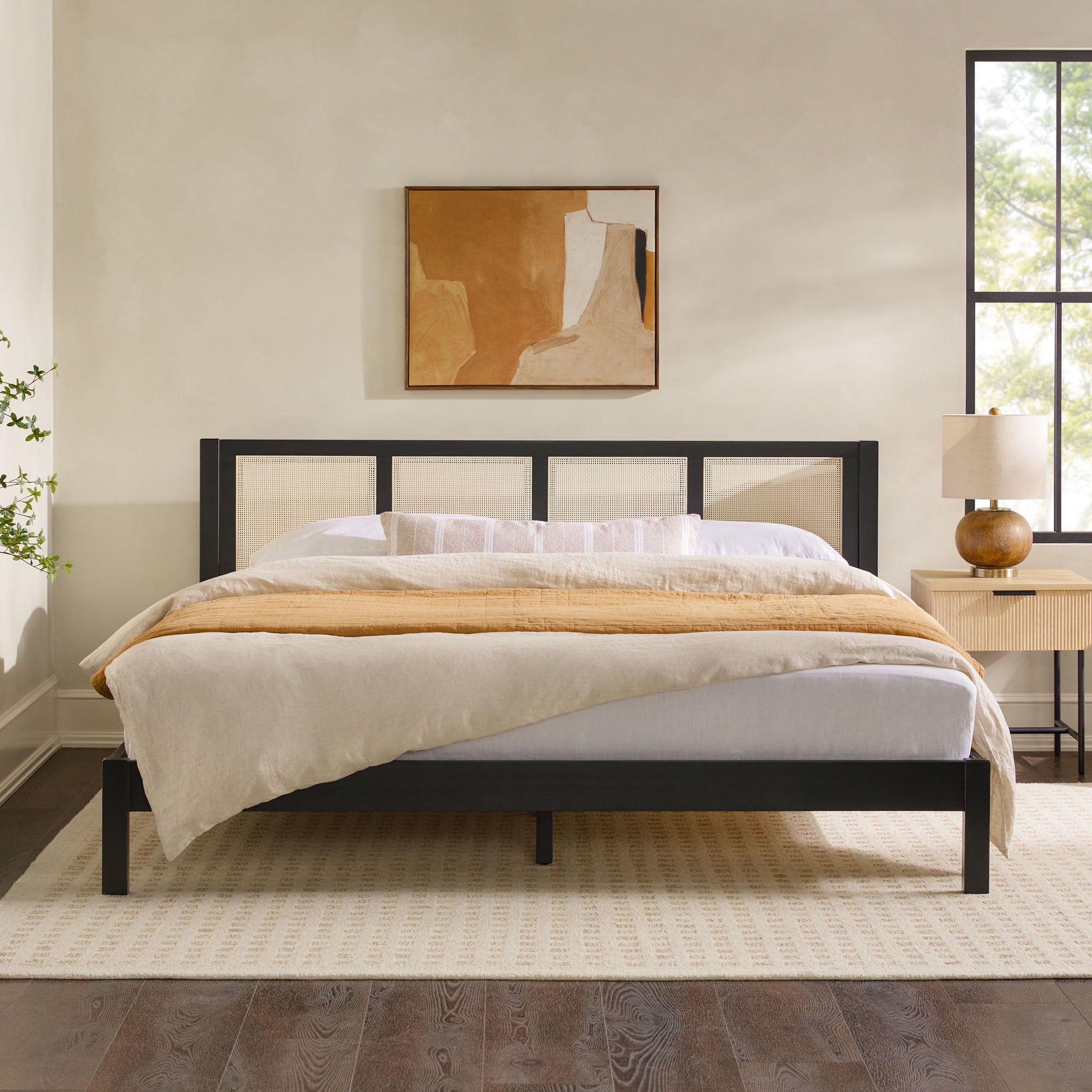 King Bed With Rattan Panel Headboard - Black - The Sleep Loft - Online Mattress Showroom NYC