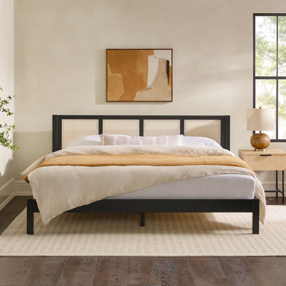 King Bed With Rattan Panel Headboard - Black - The Sleep Loft - Online Mattress Showroom NYC