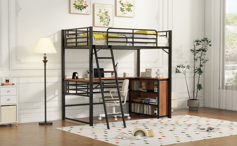 Loft Bed & 3 Layers Of Shelves And L-Shaped Desk - The Sleep Loft - Online Mattress Showroom NYC