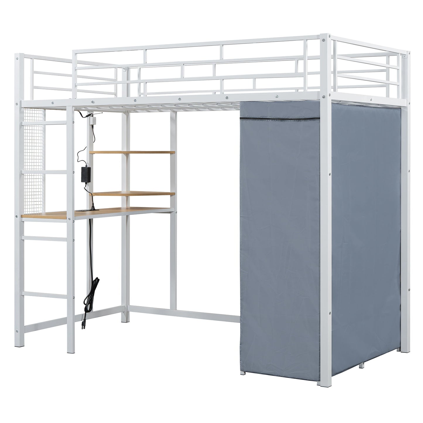Loft Bed With Desk, Shelves, Power Outlet, LED Light And Wardrobe - The Sleep Loft - Online Mattress Showroom NYC