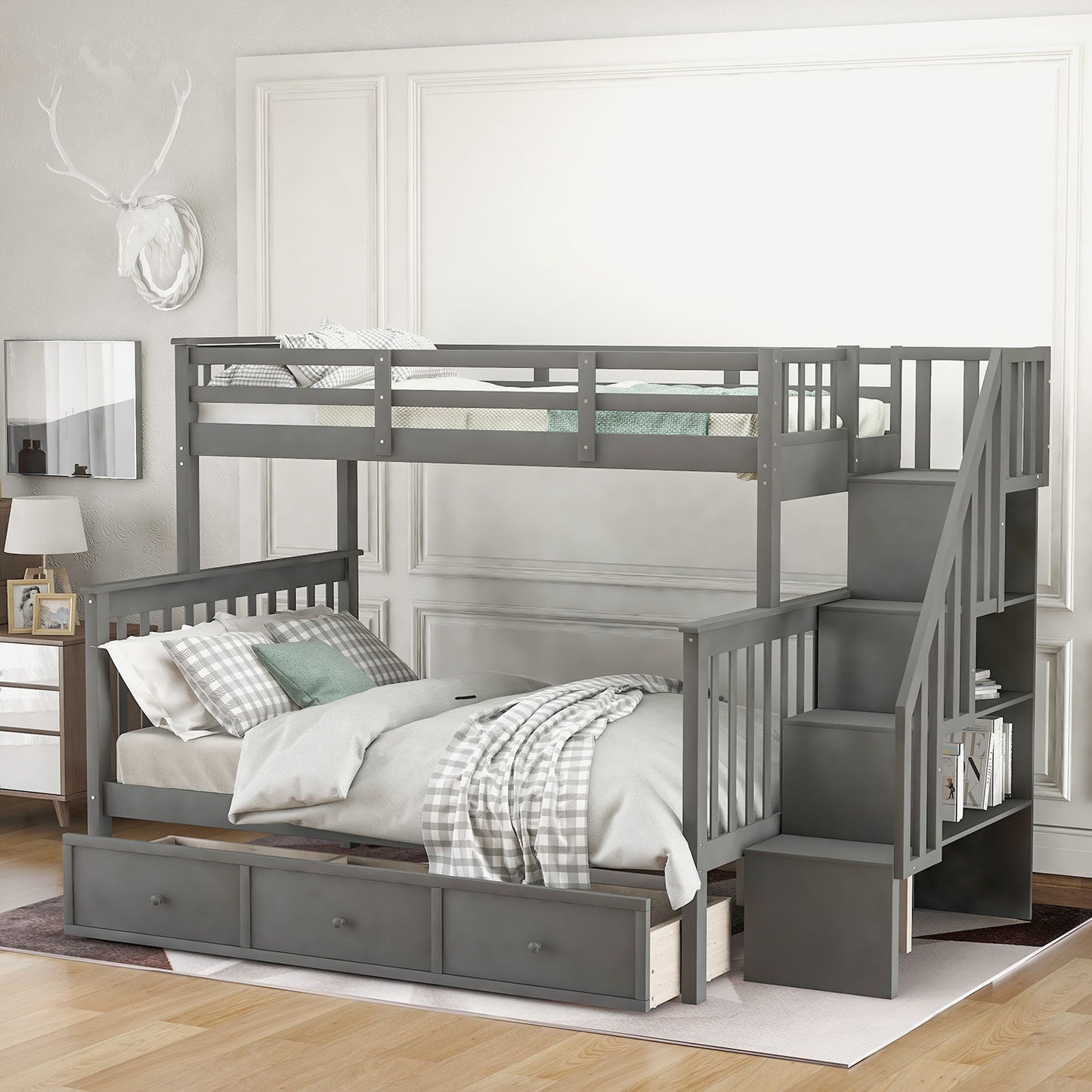 Stairway Bunk Bed With Storage And Guard Rail For Bedroom - The Sleep Loft - Online Mattress Showroom NYC