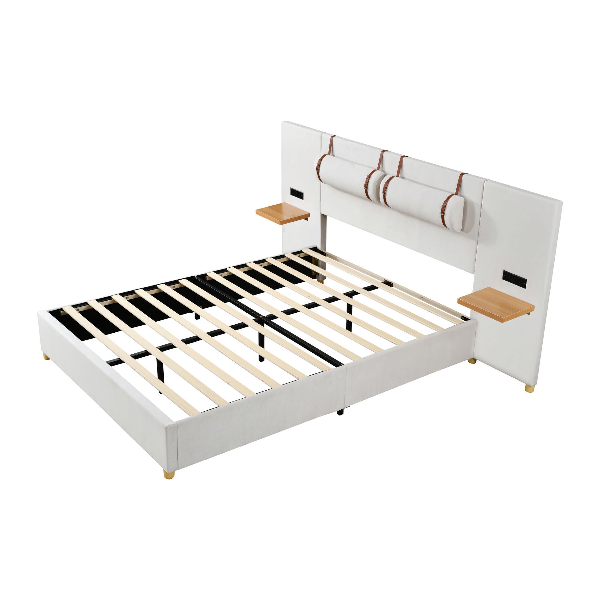Upholstered Platform Bed, 2 Outlets And USB Charging Ports On Both Sides, 2 Bedside Pillows, Storage Shelves - The Sleep Loft - Online Mattress Showroom NYC