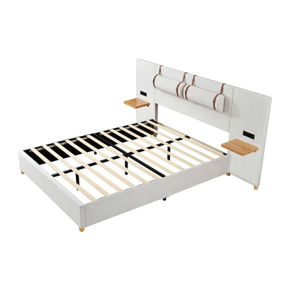 Upholstered Platform Bed, 2 Outlets And USB Charging Ports On Both Sides, 2 Bedside Pillows, Storage Shelves - The Sleep Loft - Online Mattress Showroom NYC