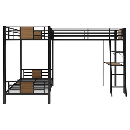 L-Shaped Twin Over Twin Bunk Bed With Twin Size Loft Bed With Desk And Shelf - Brown - The Sleep Loft - Online Mattress Showroom NYC