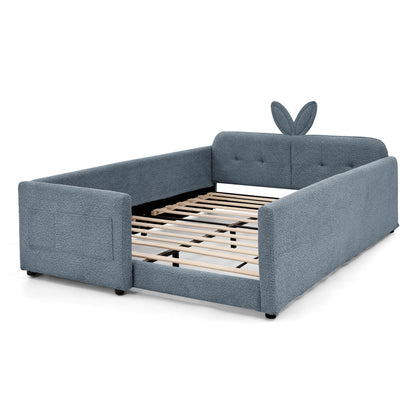 Cute Rabbit Ear Upholstered Platform Bed Frame With Safety Rail - The Sleep Loft - Online Mattress Showroom NYC