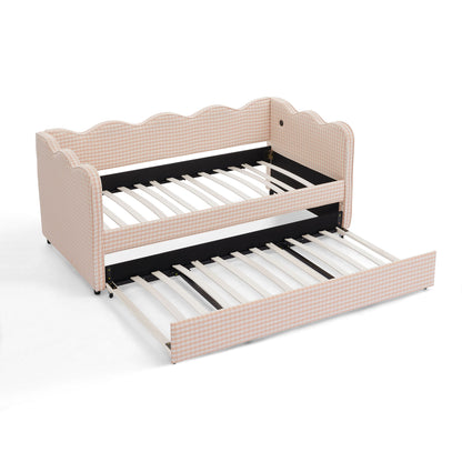 Gingham Daybed With USB Charging Port, Wave Shaped Design - The Sleep Loft - Online Mattress Showroom NYC