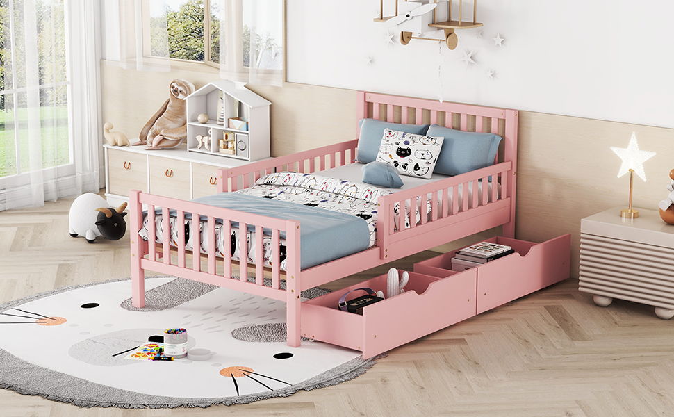 Platform Bed With Guardrails On Both Sides And 2 Storage Drawers - The Sleep Loft - Online Mattress Showroom NYC