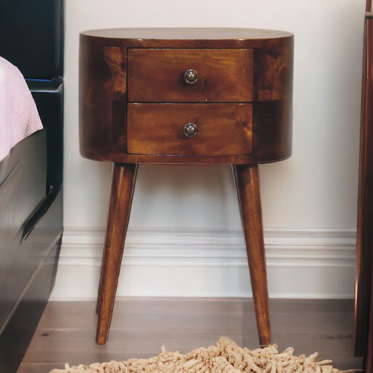 Mini Rounded Nightstand - Chestnut - The Sleep Loft - Online Mattress Showroom NYC
