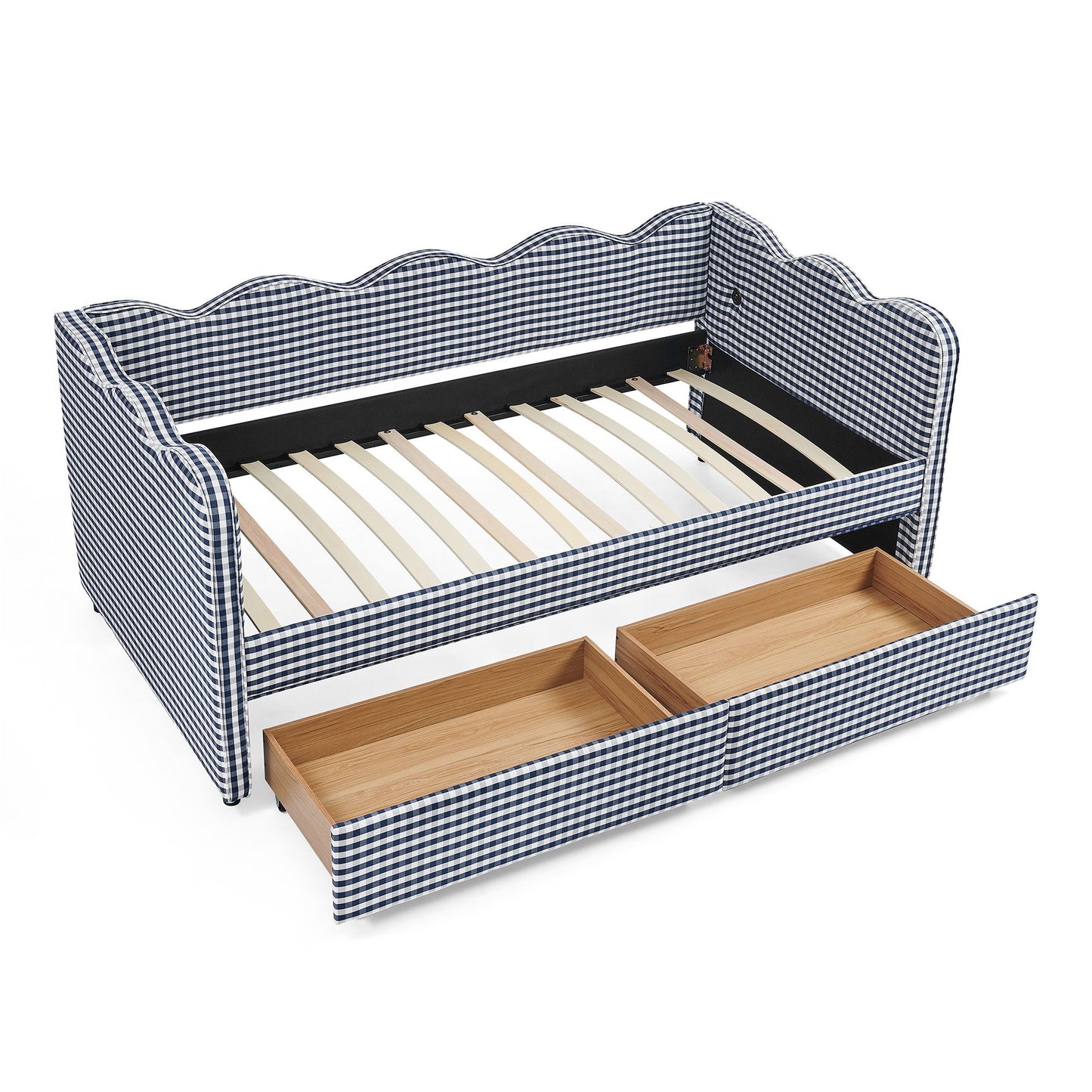 Gingham Daybed With USB Charging Port, Wave-Shaped Design - The Sleep Loft - Online Mattress Showroom NYC