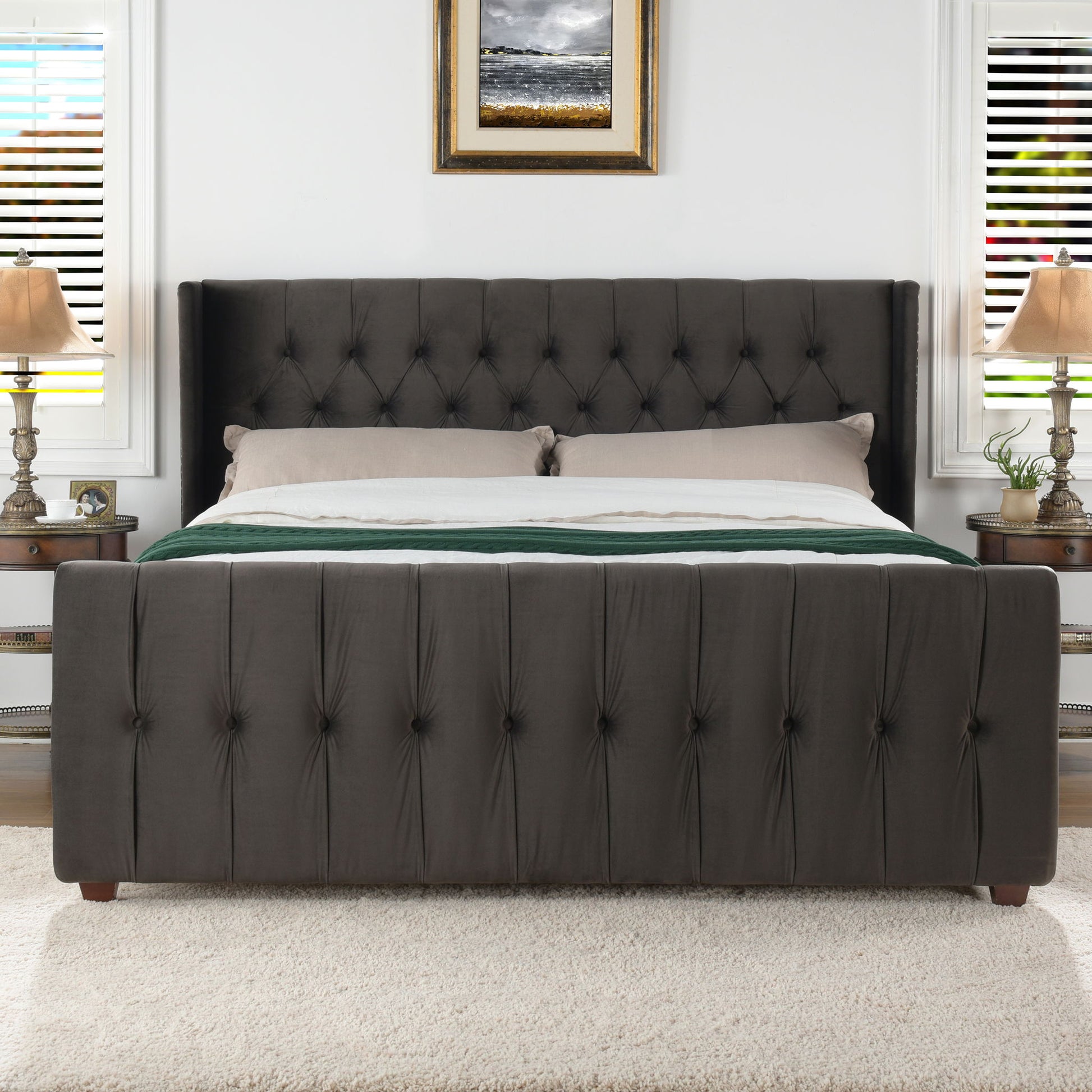 David - King Tufted Wingback Bed - Dark Charcoal Gray - The Sleep Loft - Online Mattress Showroom NYC