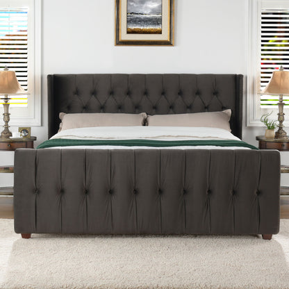 David - King Tufted Wingback Bed - Dark Charcoal Gray - The Sleep Loft - Online Mattress Showroom NYC