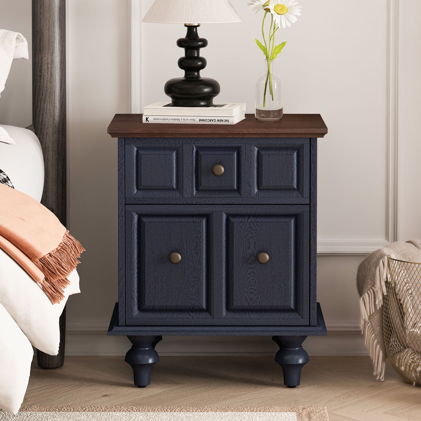 Vintage Nightstand With 2 Drawers And Roman Column Legs - The Sleep Loft - Online Mattress Showroom NYC