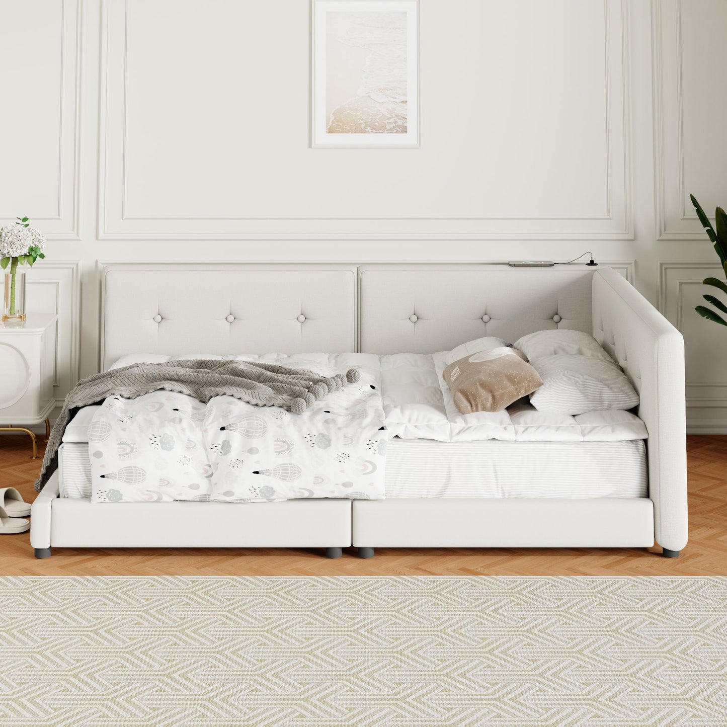 Modern Upholstered Platform Bed With USB Ports And LED Belt - The Sleep Loft - Online Mattress Showroom NYC