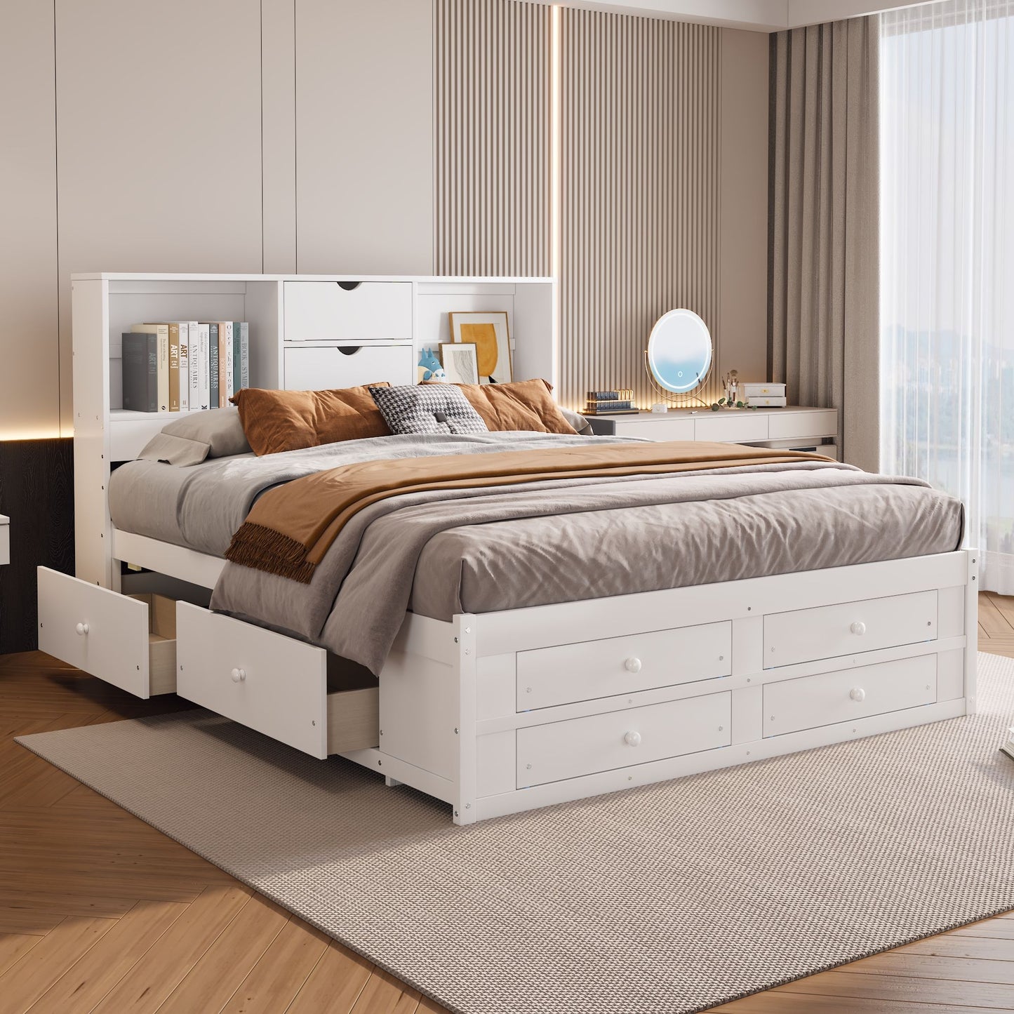 Platform Bed With Storage Headboard And 8 Drawers - The Sleep Loft - Online Mattress Showroom NYC