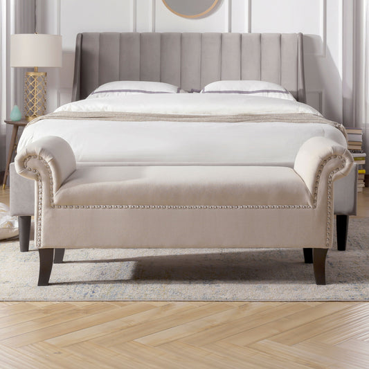 Kathy - Roll Arm Entryway Accent Bench - Sky Neutral Beige - The Sleep Loft - Online Mattress Showroom NYC