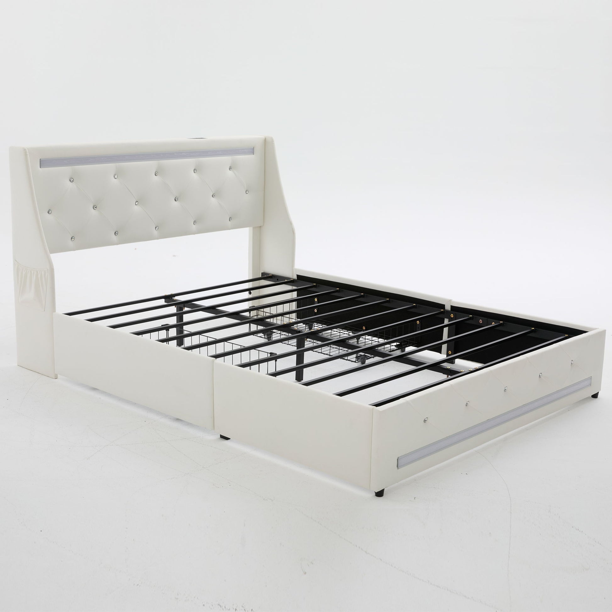 Wingback Upholstered Bed Frame With LED Lights, Charging Station - The Sleep Loft - Online Mattress Showroom NYC
