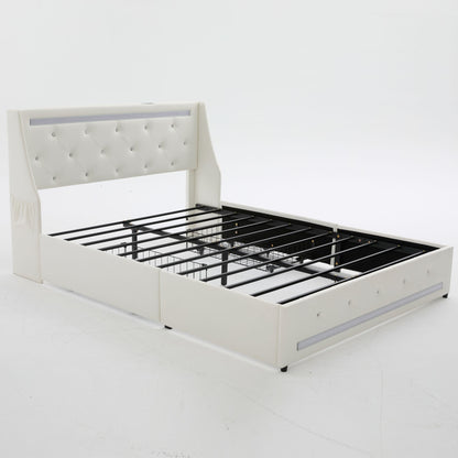 Wingback Upholstered Bed Frame With LED Lights, Charging Station - The Sleep Loft - Online Mattress Showroom NYC