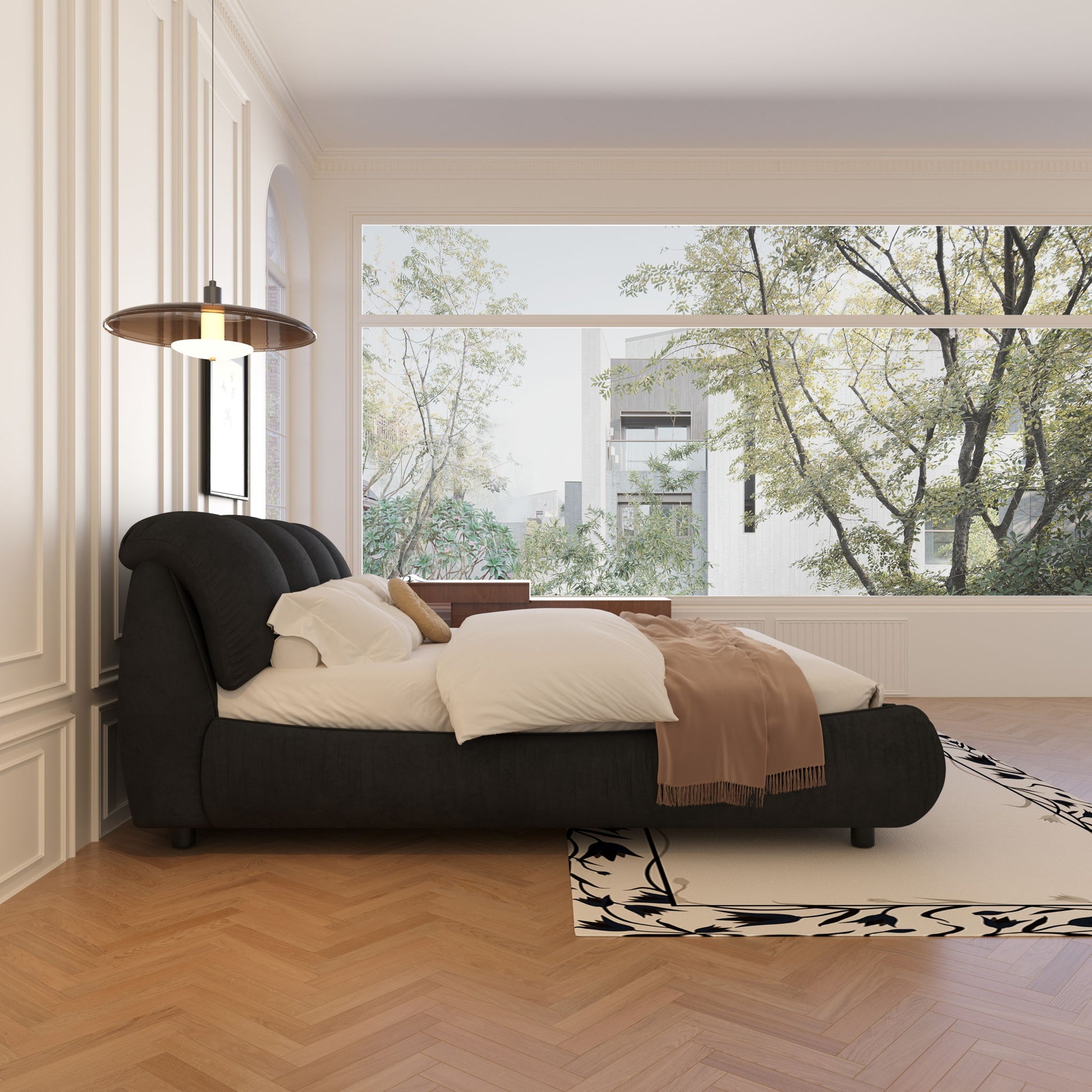Luxury Upholstered Platform Bed With Oversized Padded Backrest And Solid Wood Frame - The Sleep Loft - Online Mattress Showroom NYC