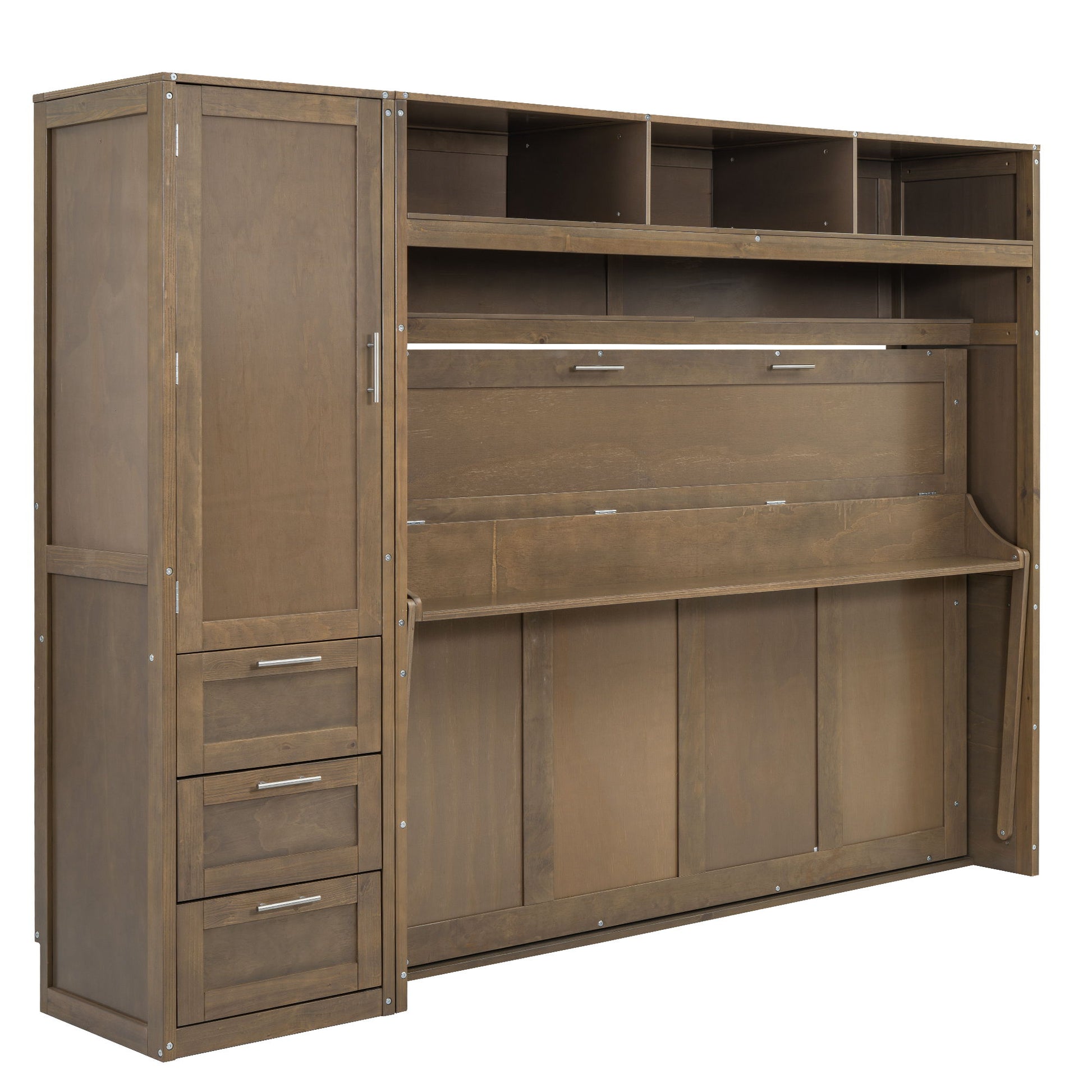 Full Size Murphy Bed With Wardrobe, Drawers, And Open Shelves - Wood - The Sleep Loft - Online Mattress Showroom NYC