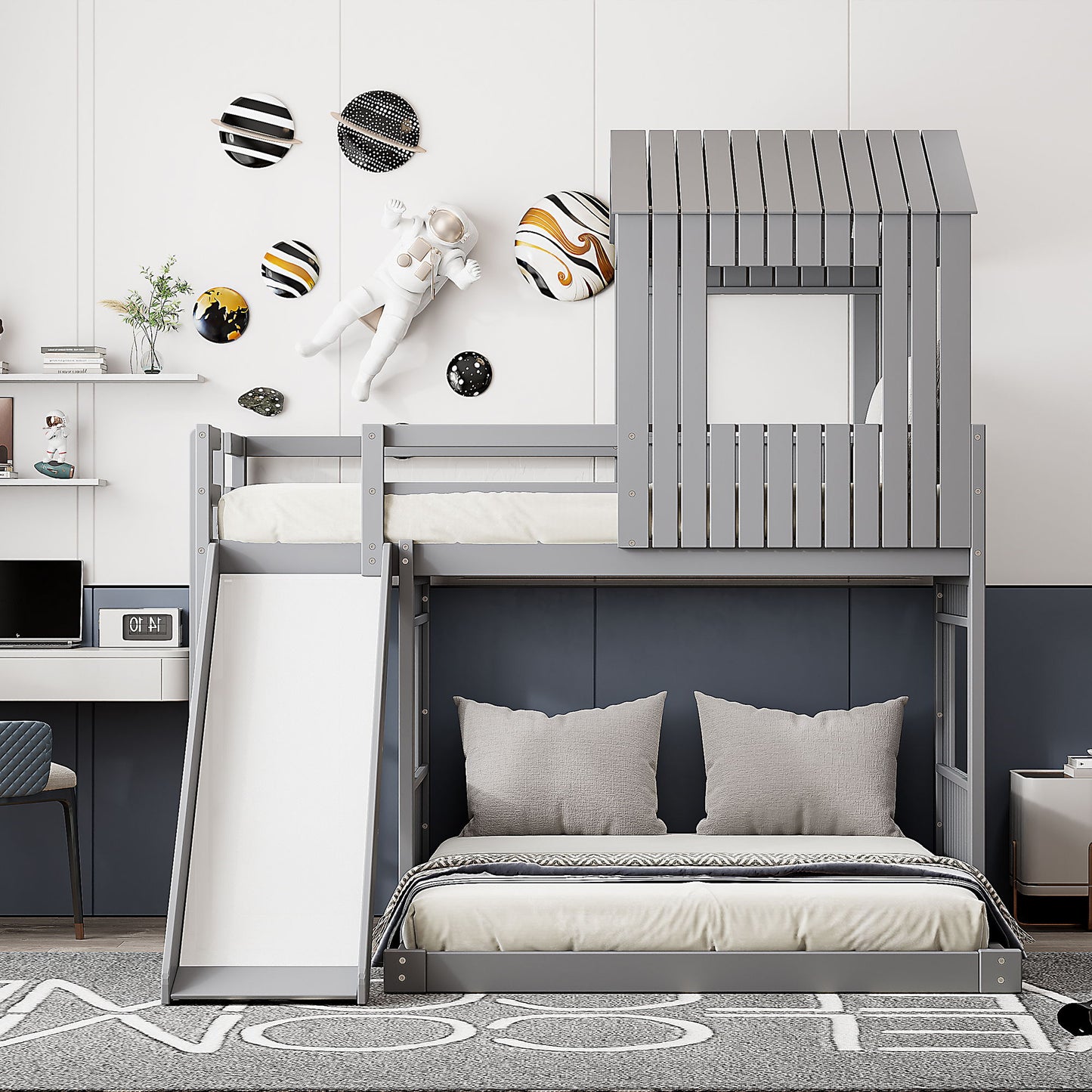 Loft Bunk Bed With Playhouse, Farmhouse, Ladder, Slide And Guardrails - The Sleep Loft - Online Mattress Showroom NYC