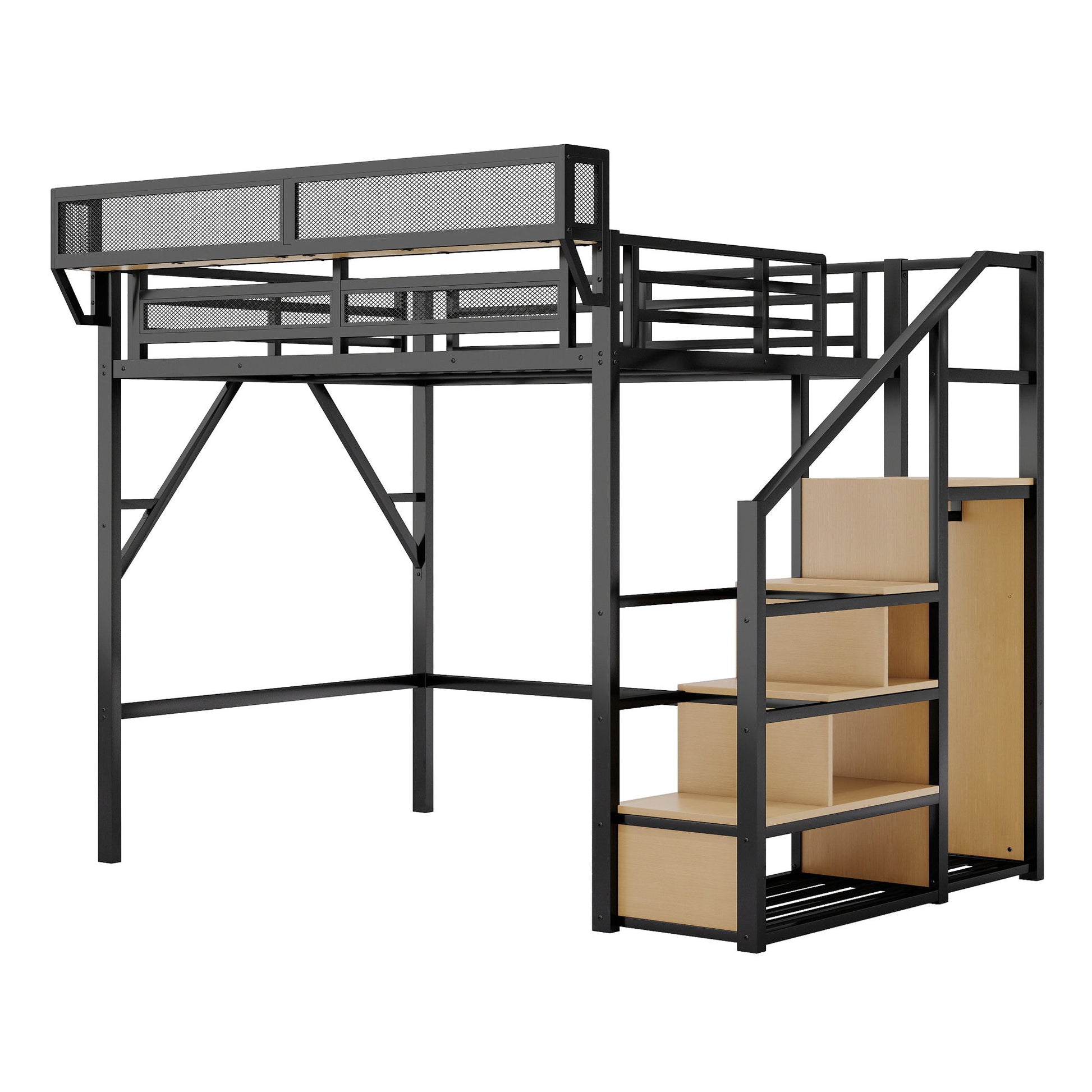 Loft Bed With Stairs, Storage Shelves, Wardrobe - The Sleep Loft - Online Mattress Showroom NYC