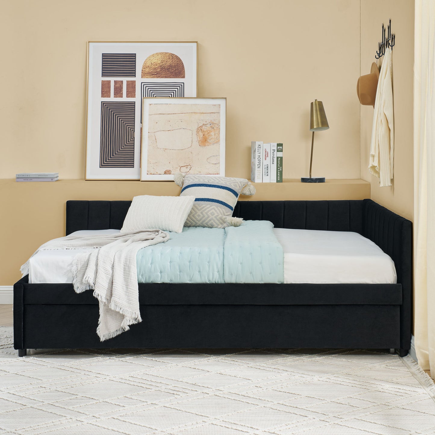 Full Size Upholstered Daybed With Trundle, Tufted Backrest And Armrests - Black - The Sleep Loft - Online Mattress Showroom NYC