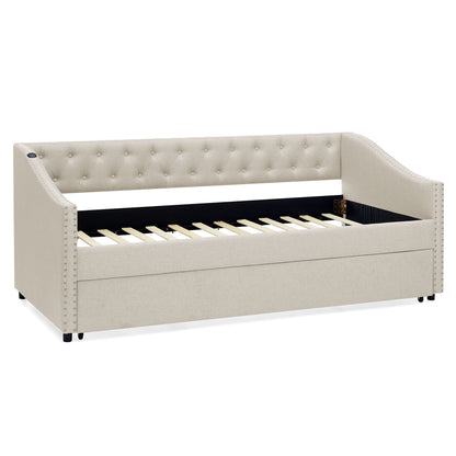 Upholstered Daybed With USB Charging & Pull Out Bed - The Sleep Loft - Online Mattress Showroom NYC