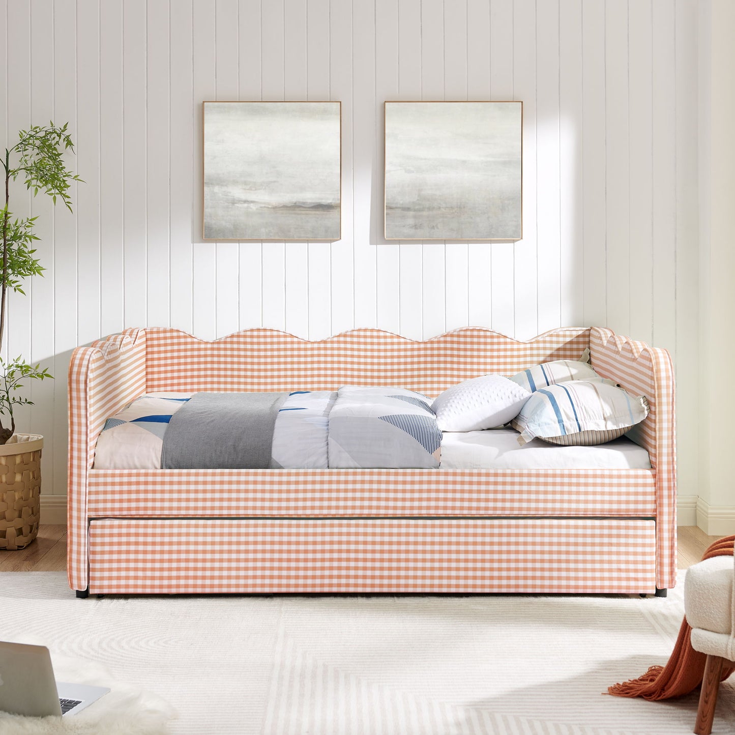 Gingham Daybed With USB Charging Port, Wave-Shaped Design - The Sleep Loft - Online Mattress Showroom NYC
