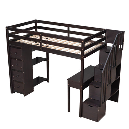 Loft Bed With Storage Drawers, Desk And Stairs With Shelves - The Sleep Loft - Online Mattress Showroom NYC