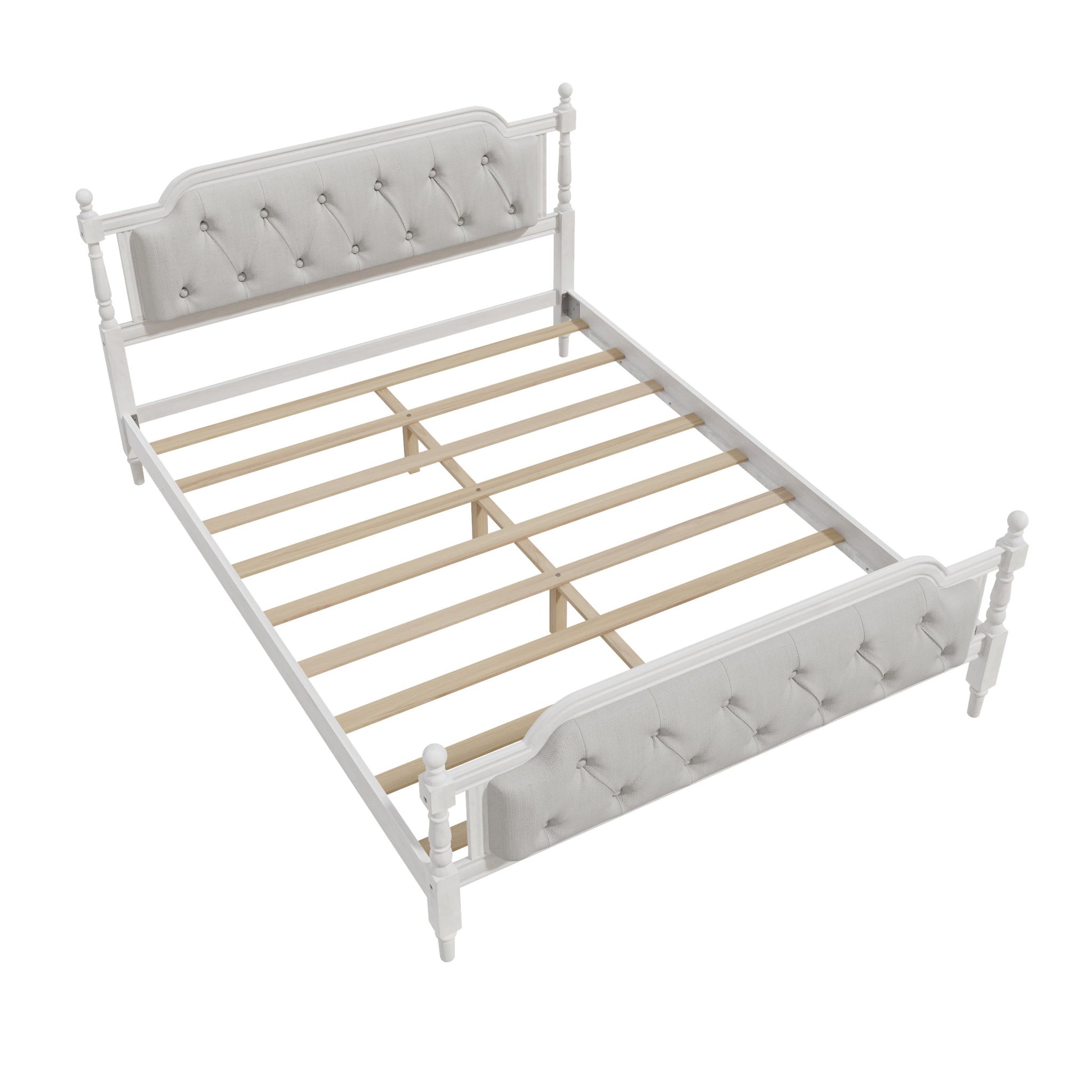 Traditional Style Solid Bed Frame With Upholstered Tufted Headboard, No Box Spring Needed - The Sleep Loft - Online Mattress Showroom NYC