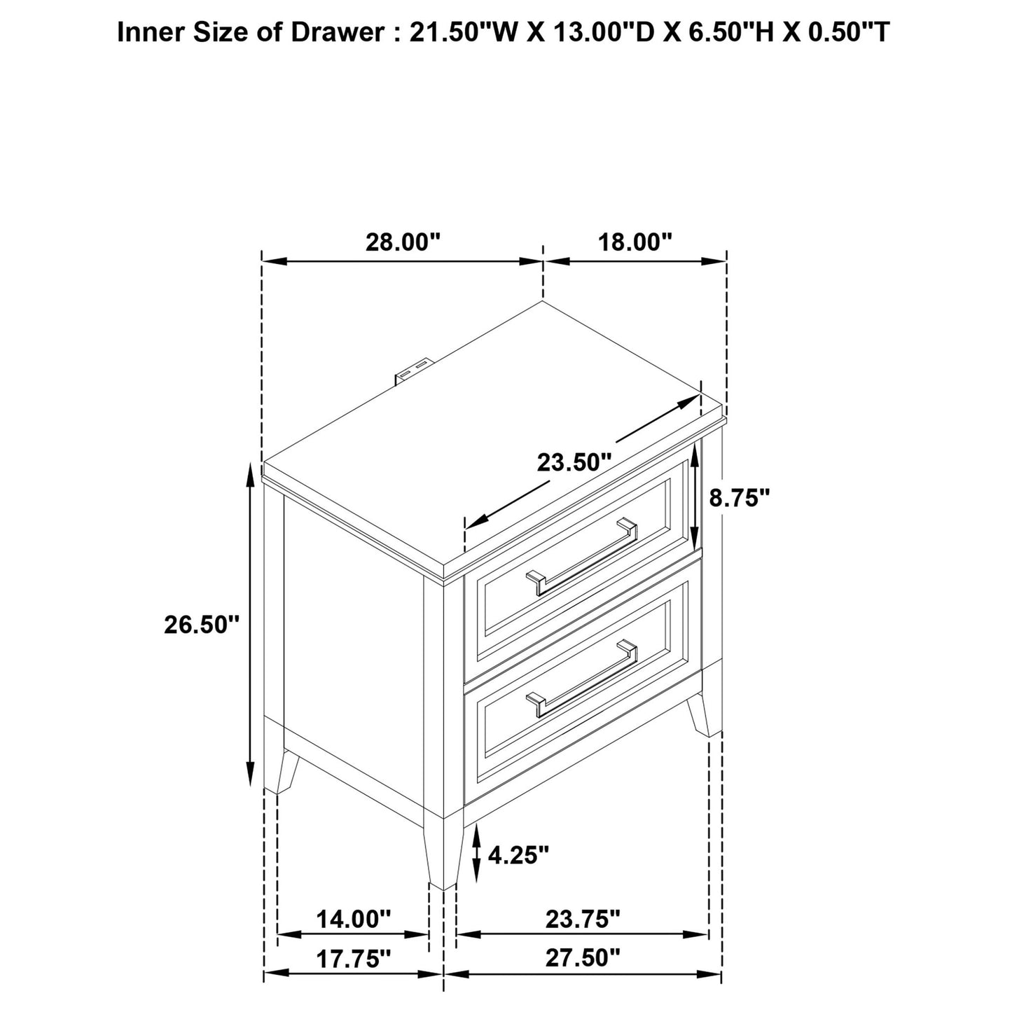 Avril - 2 Drawer Nightstand - White - The Sleep Loft - Online Mattress Showroom NYC