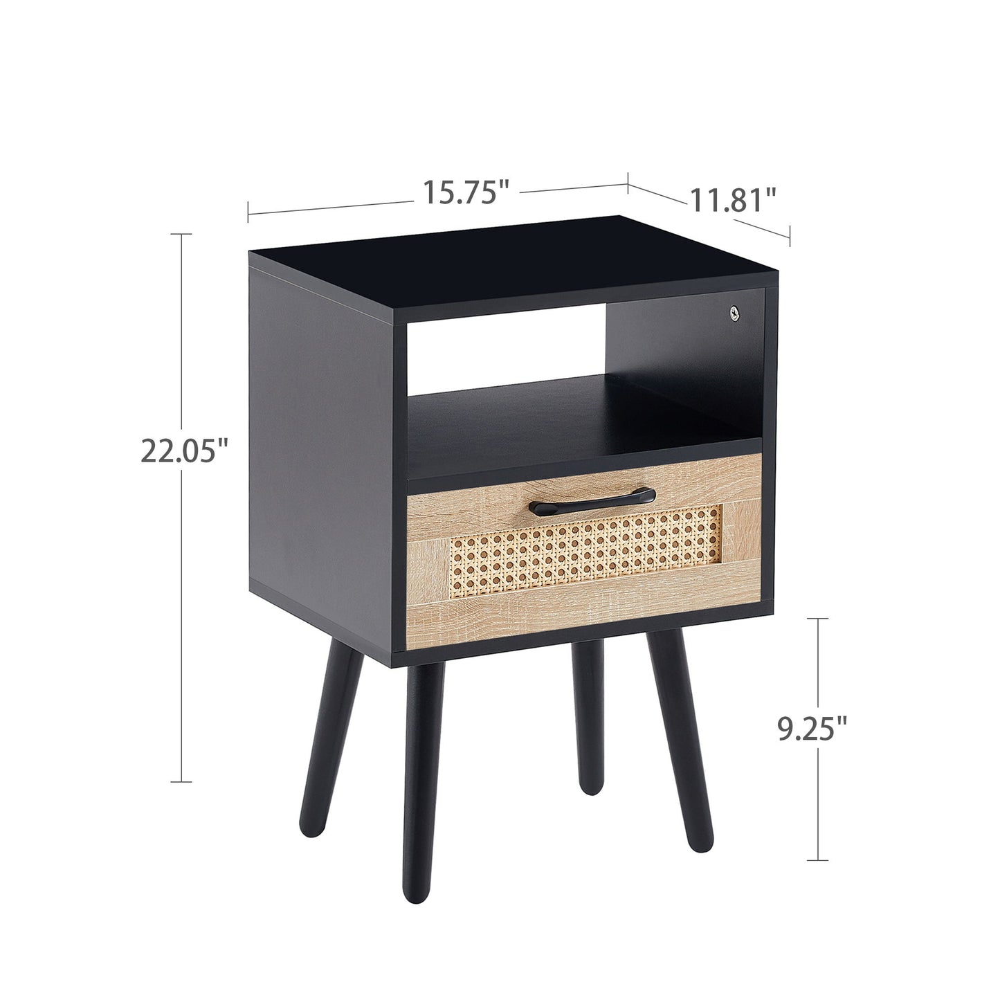 15.75" Rattan End Table With Drawer And Solid Wood Legs, Modern Nightstand, Side Table For Living Room, Bedroom - The Sleep Loft - Online Mattress Showroom NYC