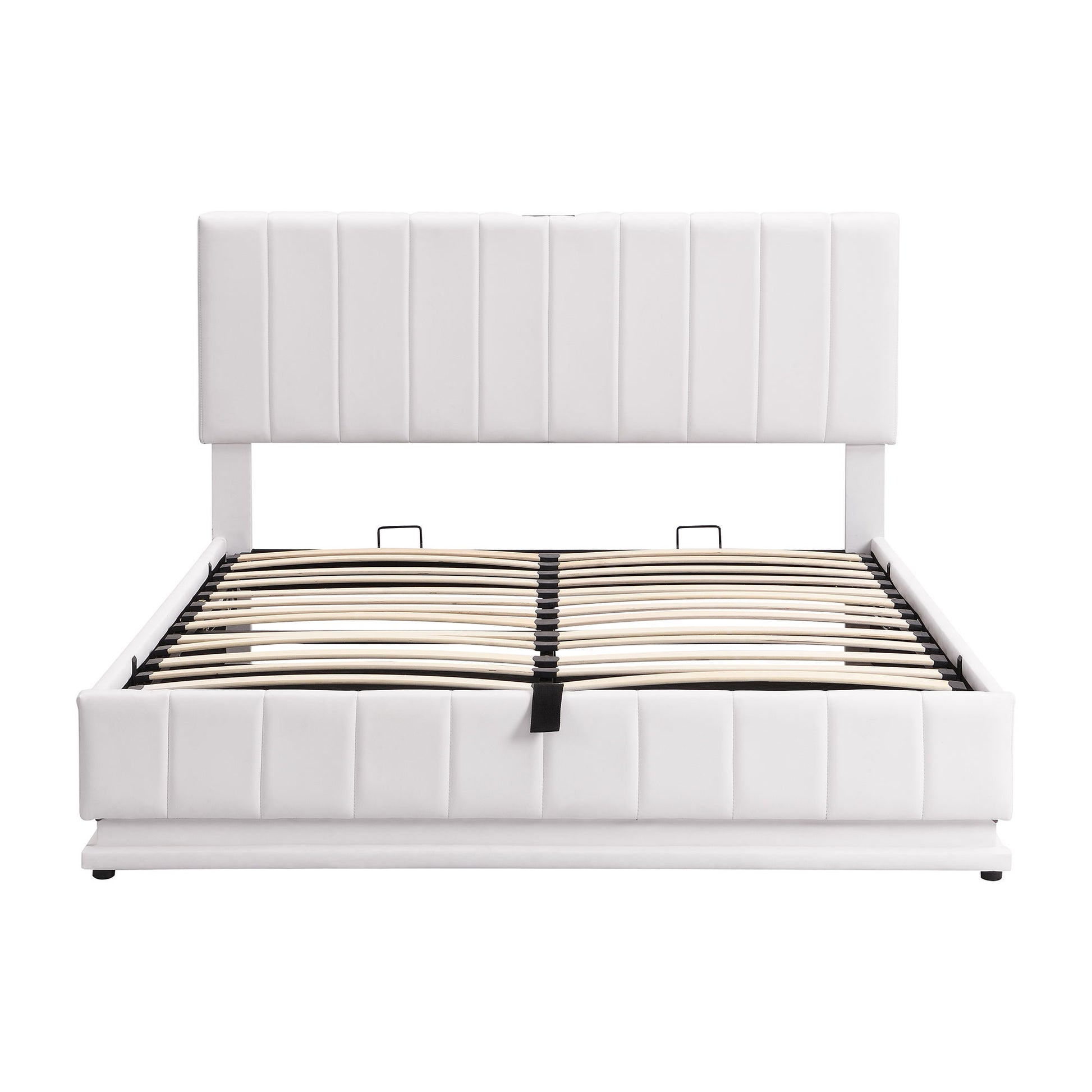Upholstered Bed With Hydraulic Storage System And LED Light, With Sockets And USB Ports - The Sleep Loft - Online Mattress Showroom NYC
