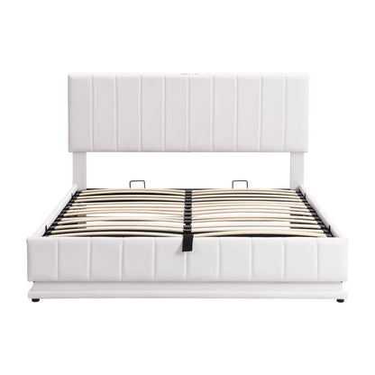 Upholstered Bed With Hydraulic Storage System And LED Light, With Sockets And USB Ports - The Sleep Loft - Online Mattress Showroom NYC