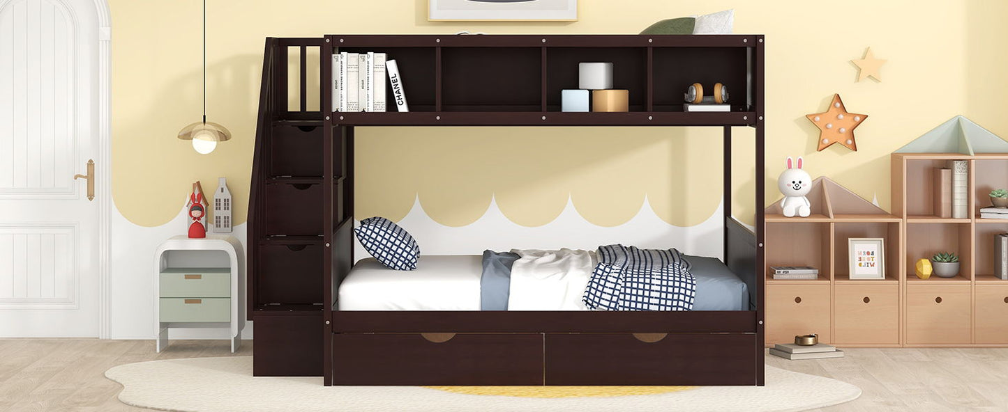 Bunk Bed With Shelfs, Storage Staircase And 2 Drawers - The Sleep Loft - Online Mattress Showroom NYC