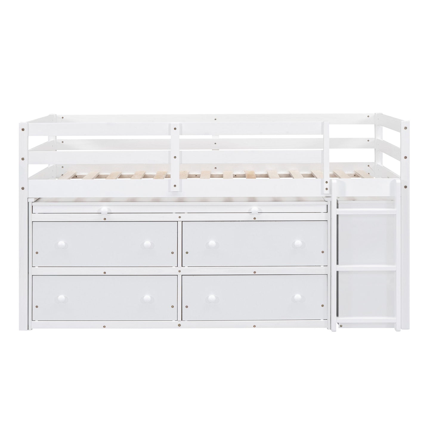Loft Bed With Retractable Writing Desk And 4 Drawers, With Lateral Portable Desk And Shelves - The Sleep Loft - Online Mattress Showroom NYC