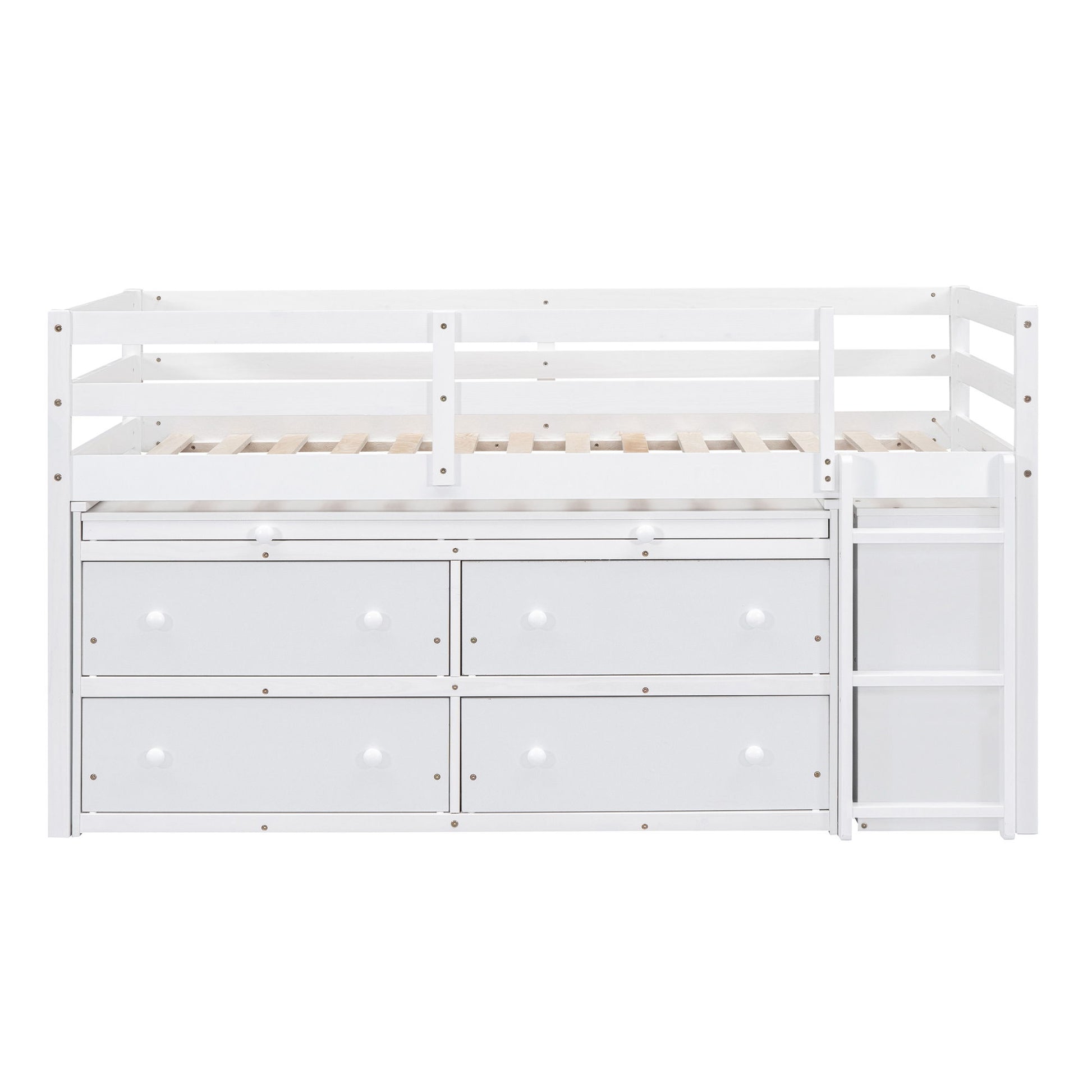Loft Bed With Retractable Writing Desk And 4 Drawers, With Lateral Portable Desk And Shelves - The Sleep Loft - Online Mattress Showroom NYC