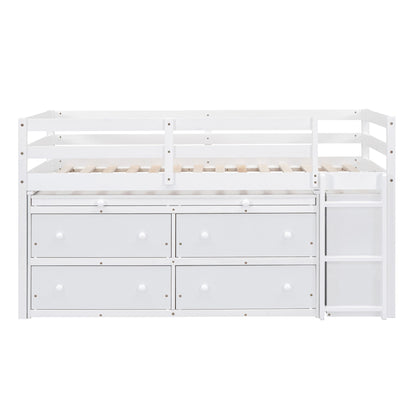 Loft Bed With Retractable Writing Desk And 4 Drawers, With Lateral Portable Desk And Shelves - The Sleep Loft - Online Mattress Showroom NYC